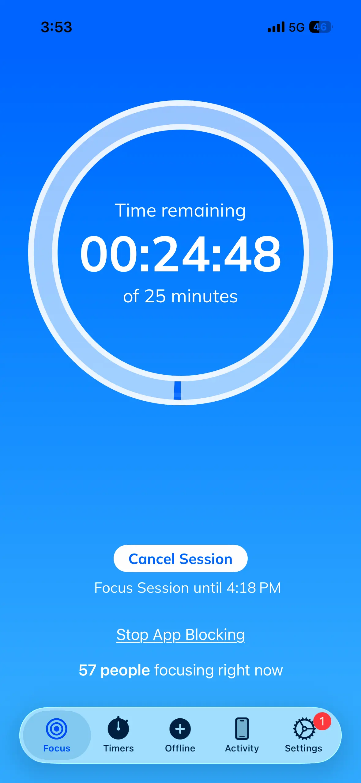 RescueTime focus session feature on mobile