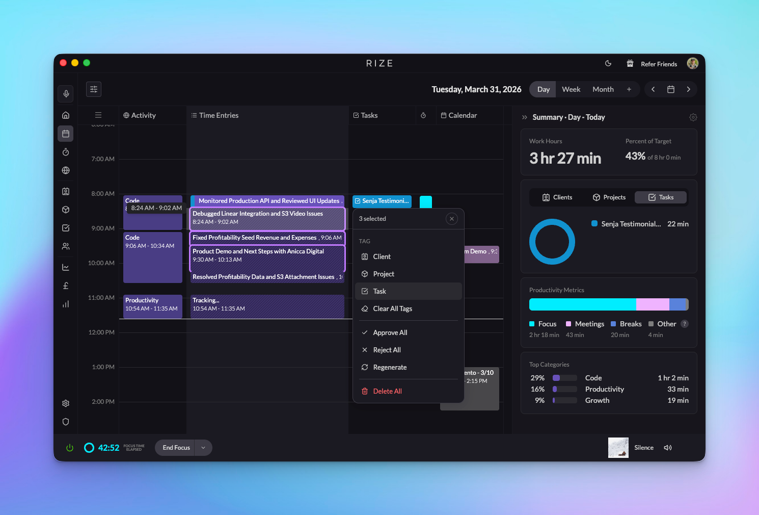 Batch actions in the timeline view