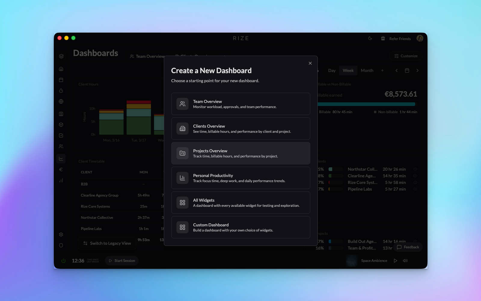 Customize Dashboard Options