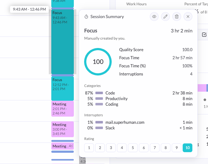 Timeline Session Popup