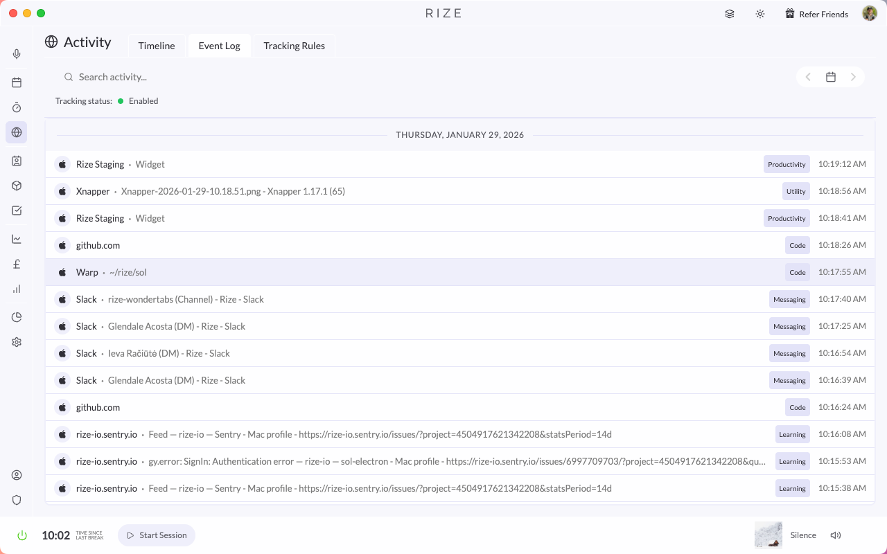 New Activity View Header