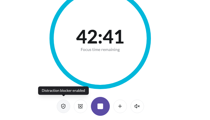 the Distraction Blocker icon beside the session controls with its tooltip