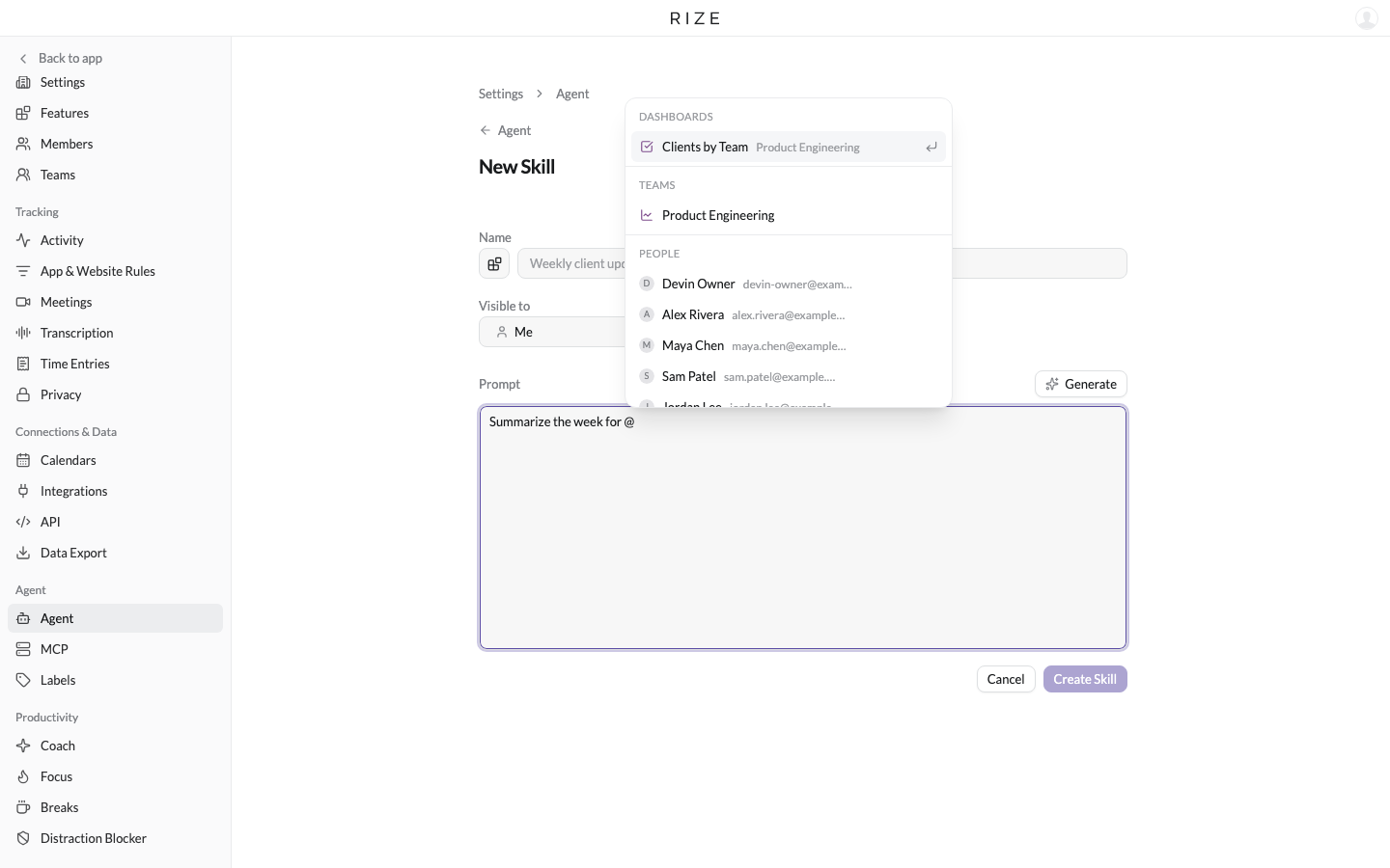 a skill editor with a dashboard mentioned in the prompt