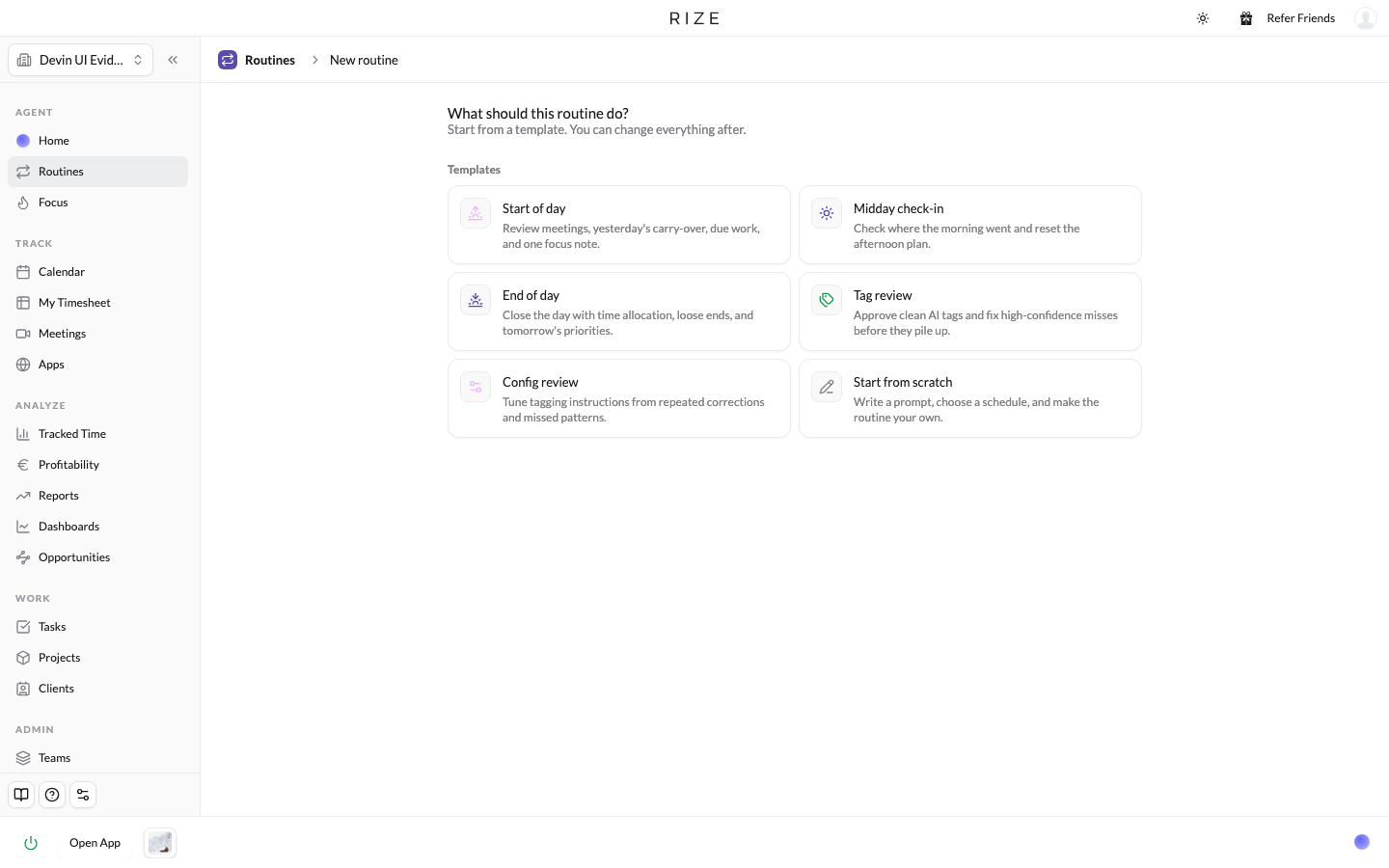 the New routine dialog with templates