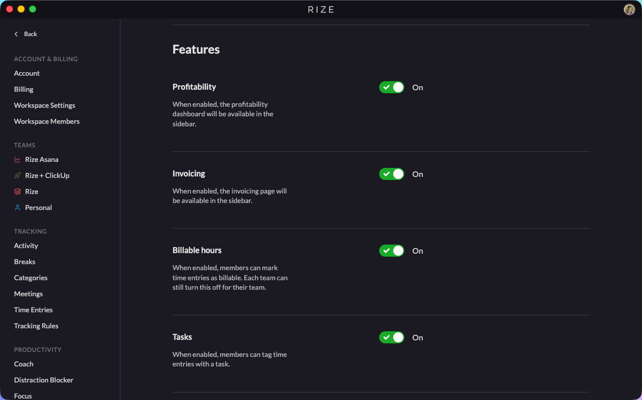 Organization features