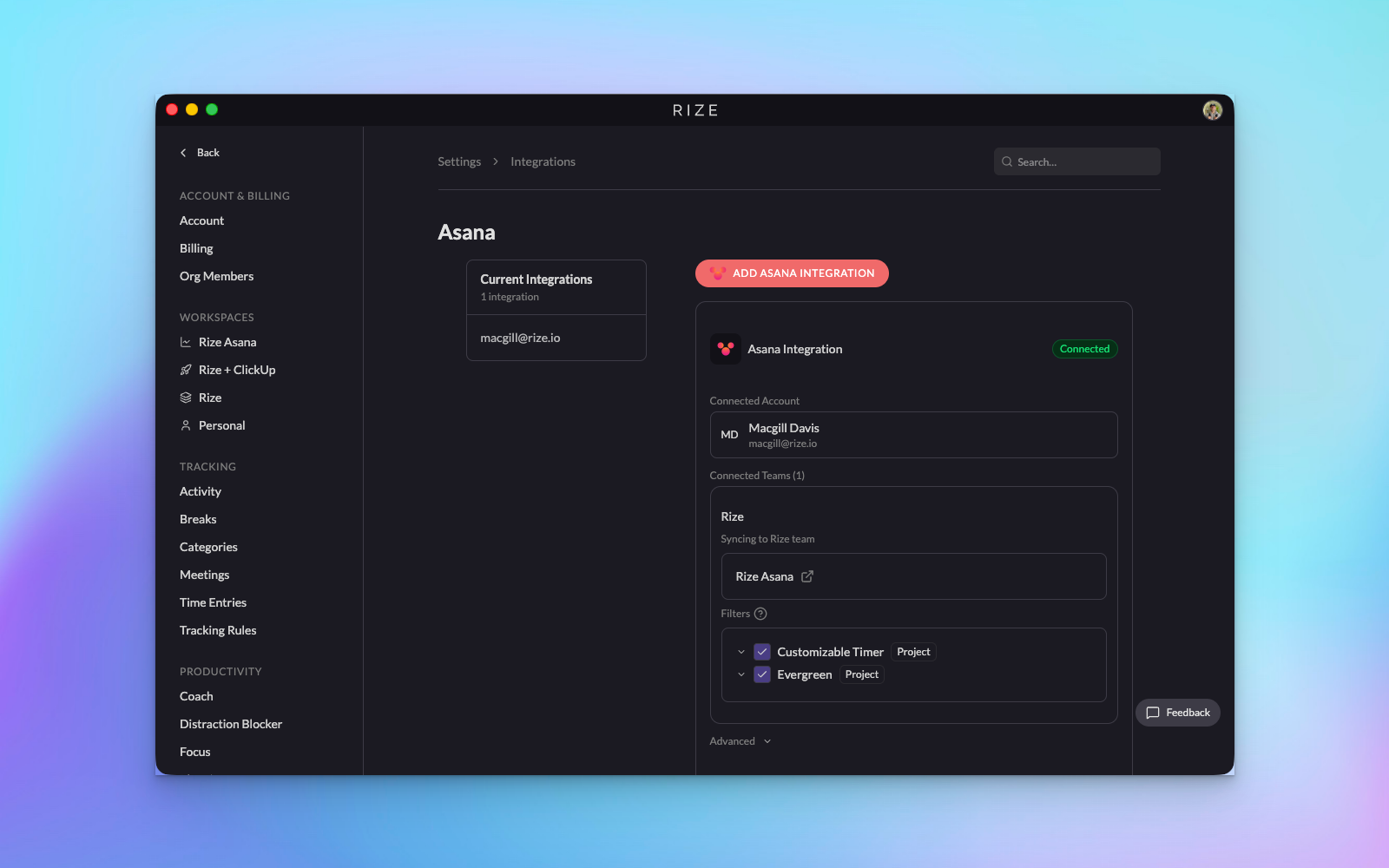 Rize Asana Integration