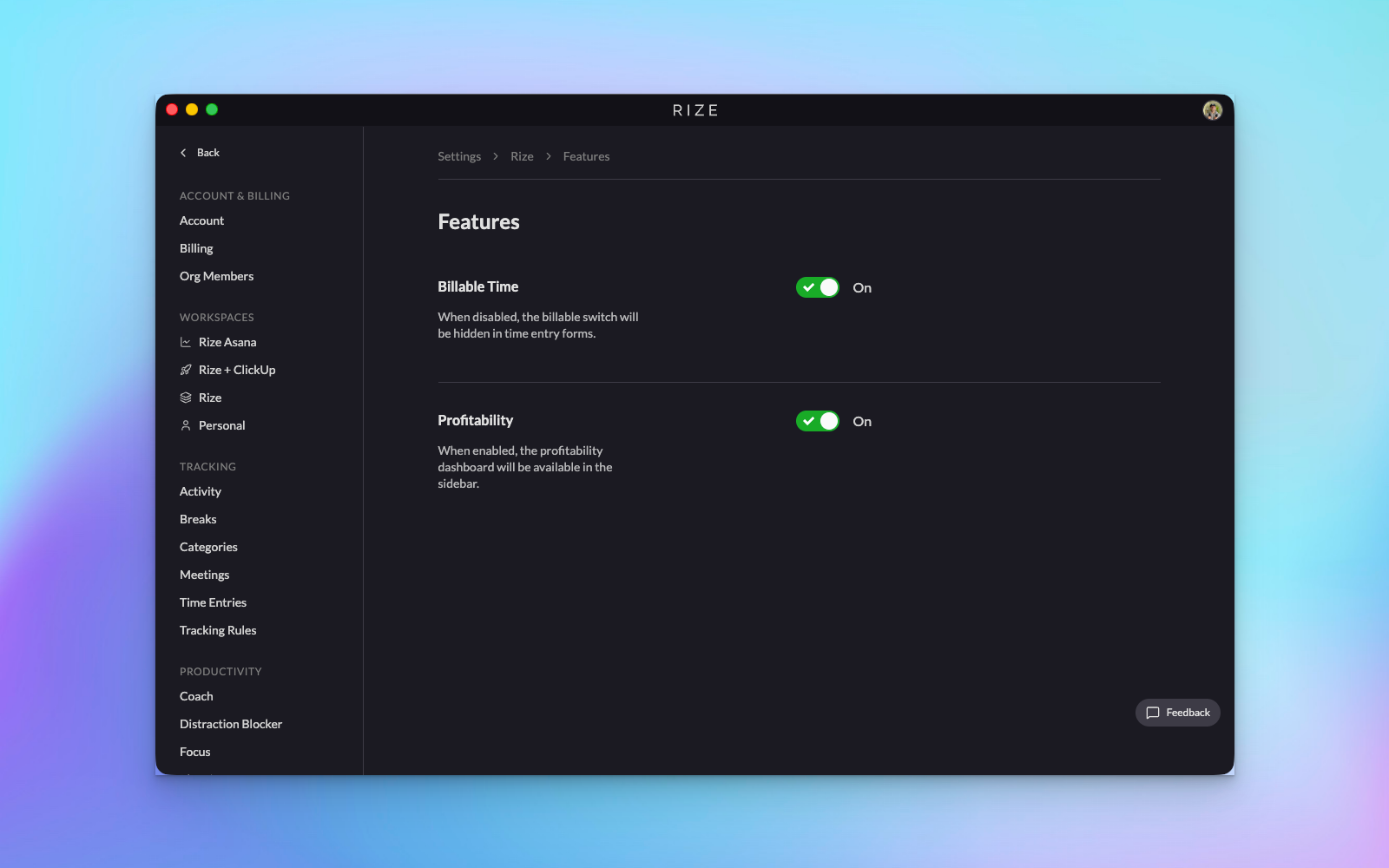 Team Feature Settings