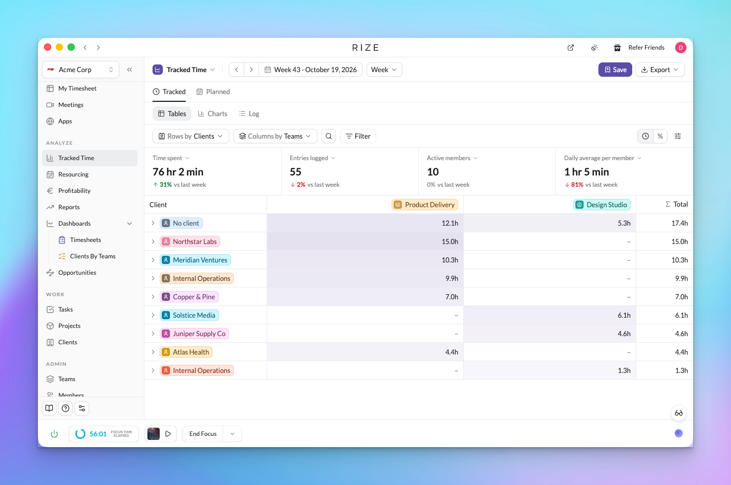 Before and after of the Calendar and Tracked Time pages
