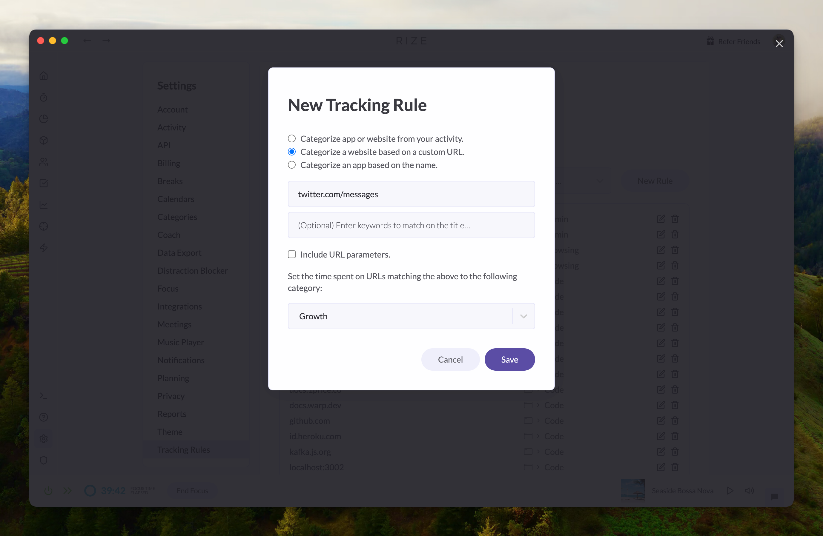 Screenshot showing the Tracking Rule Onboarding