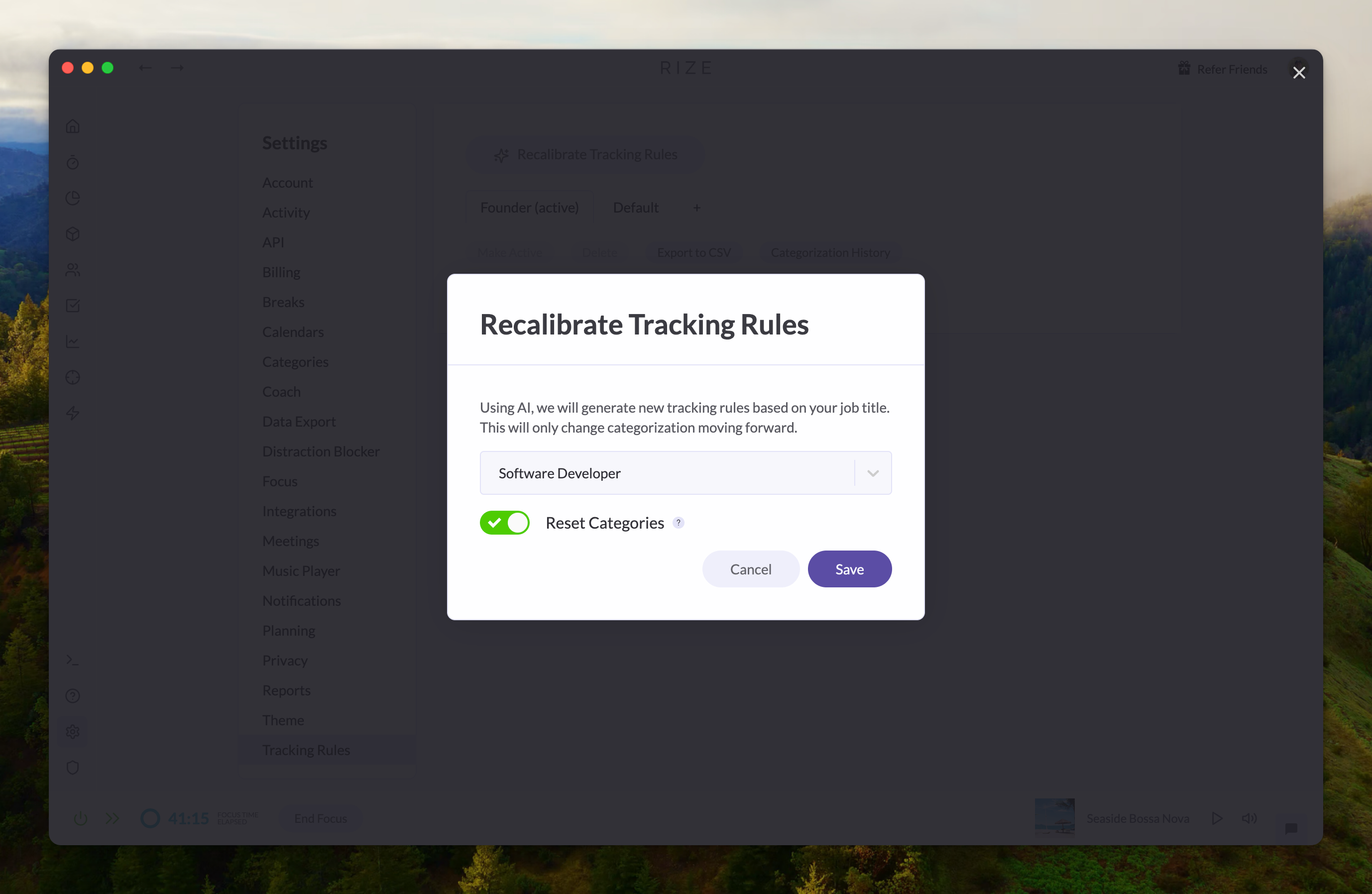 Screenshot showing the Tracking Rule Onboarding