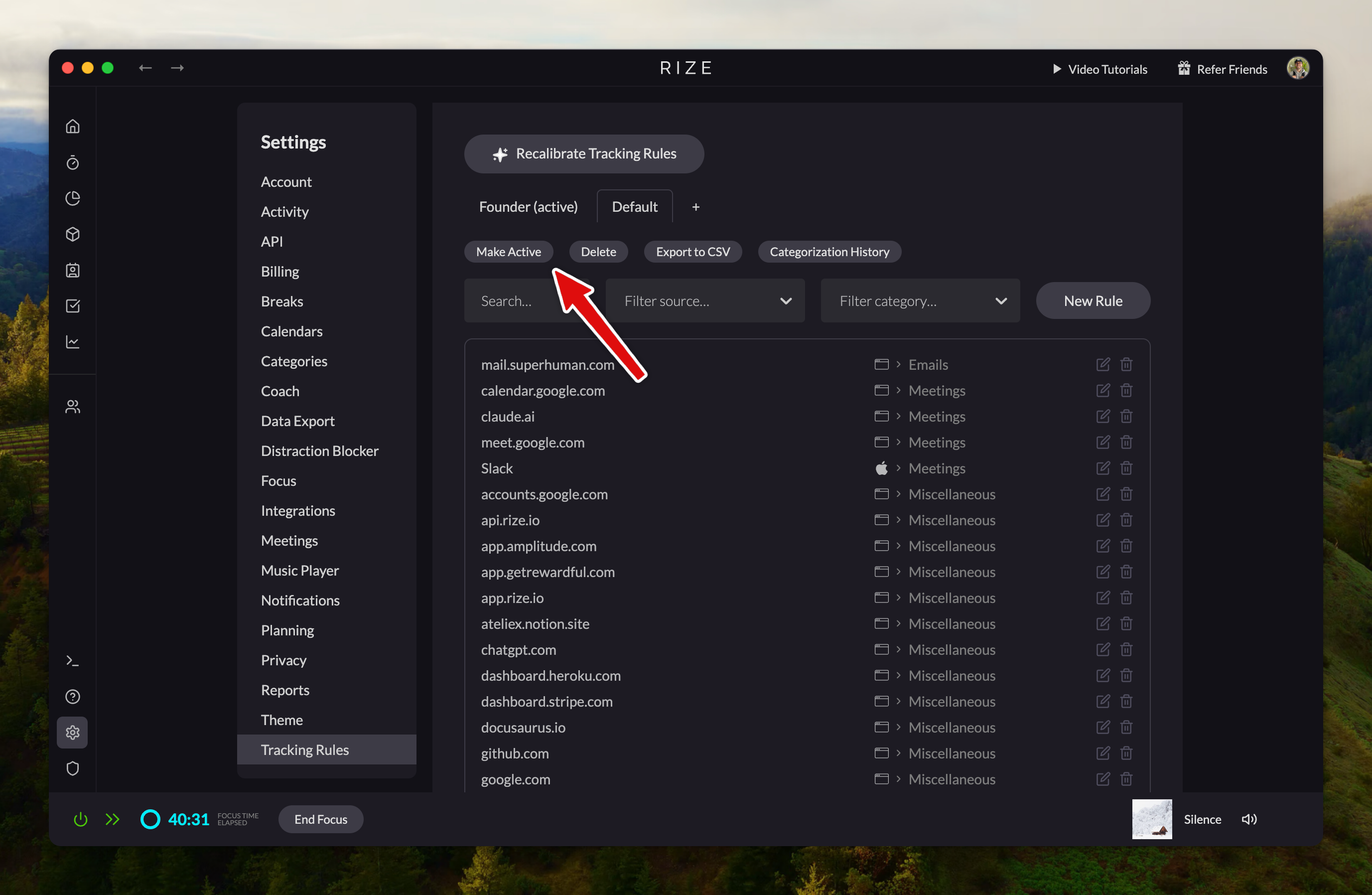 Screenshot showing the Tracking Rule Onboarding