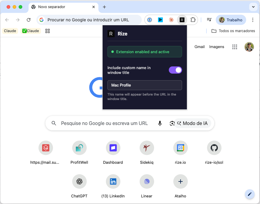 Chrome Extension Profile Settings